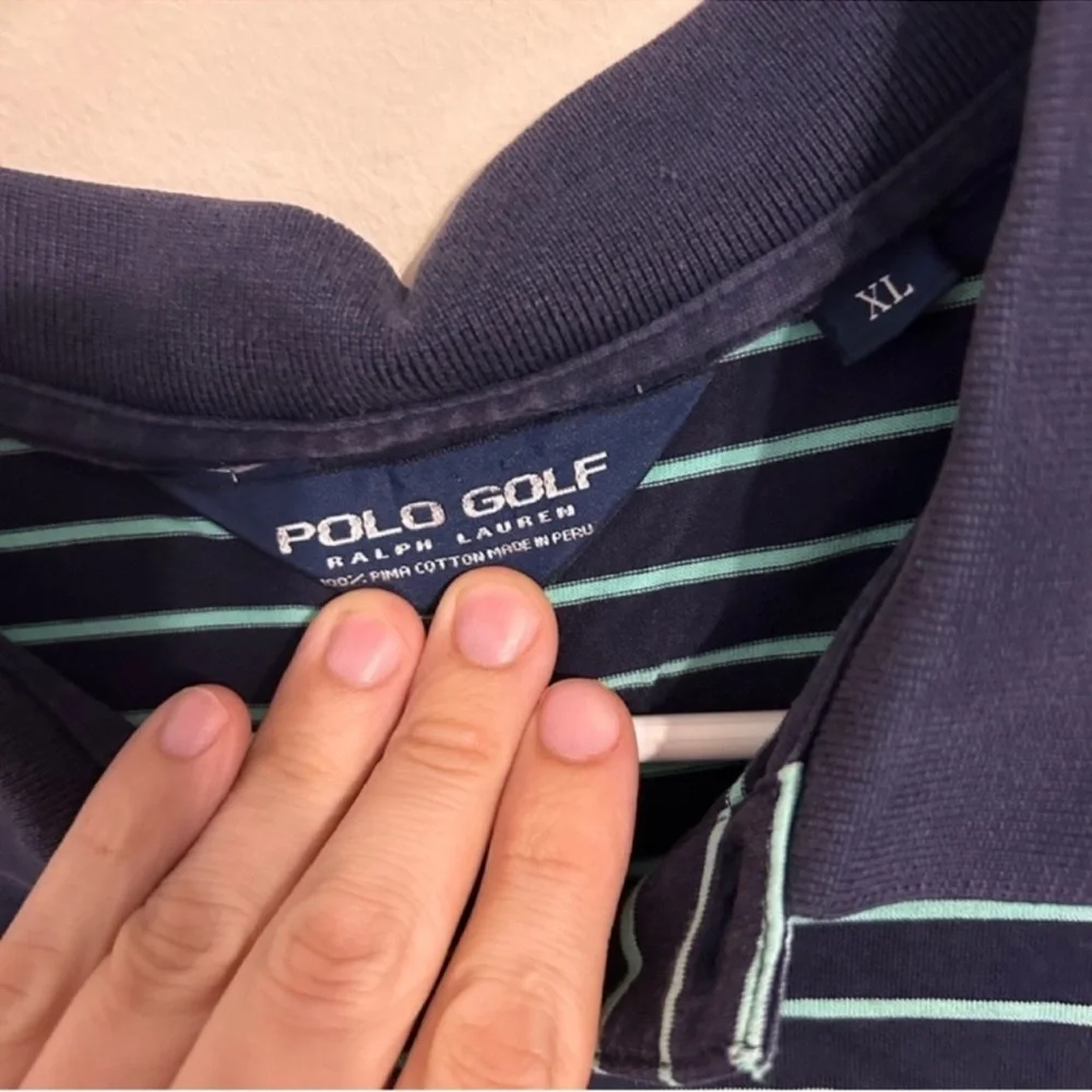 Ralph Lauren Navy and Green Striped Polo Golf Shirt size xl